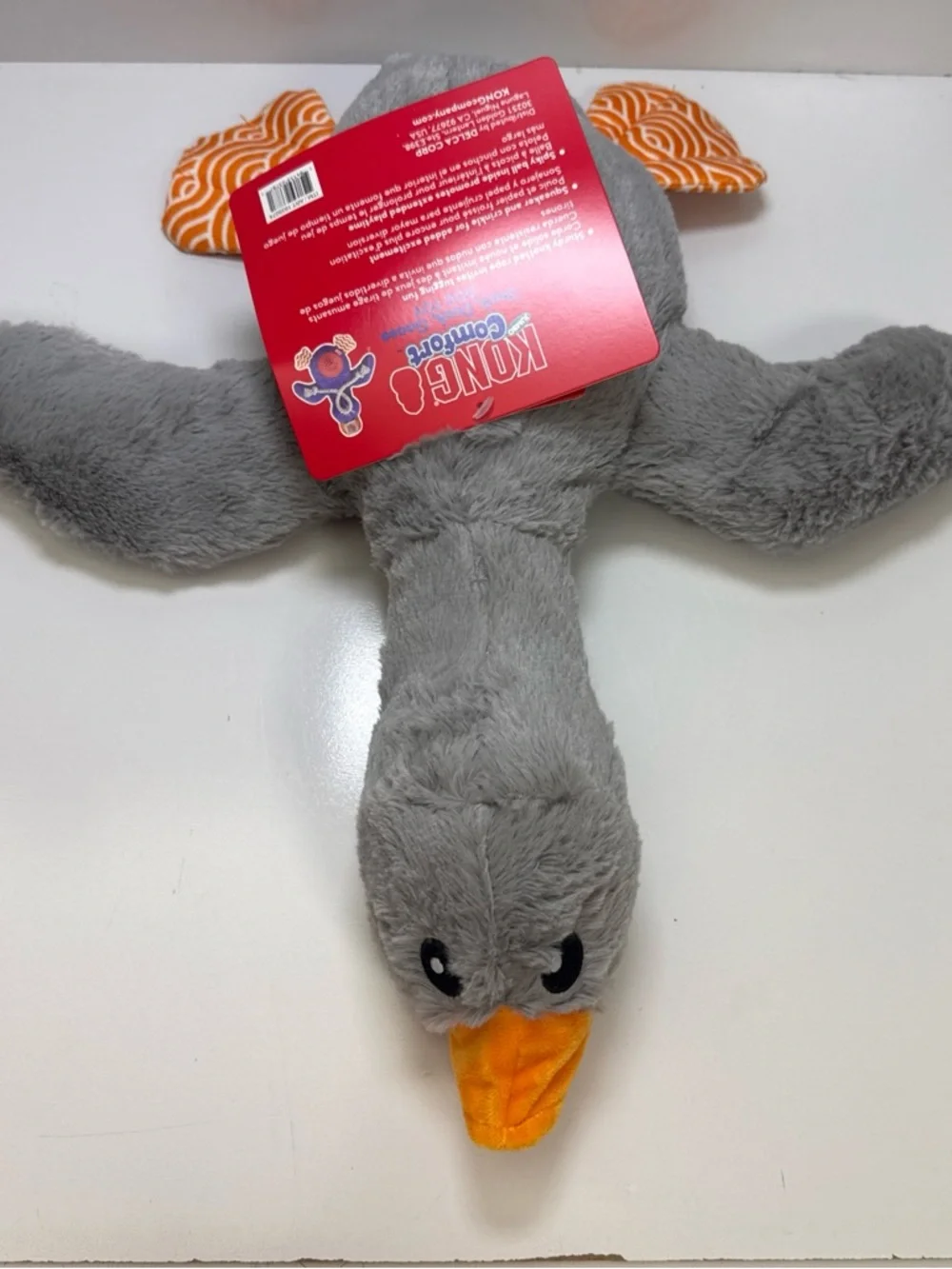 Plush Grey & Orange Duck Bird Toy - Soft Chewable Companion